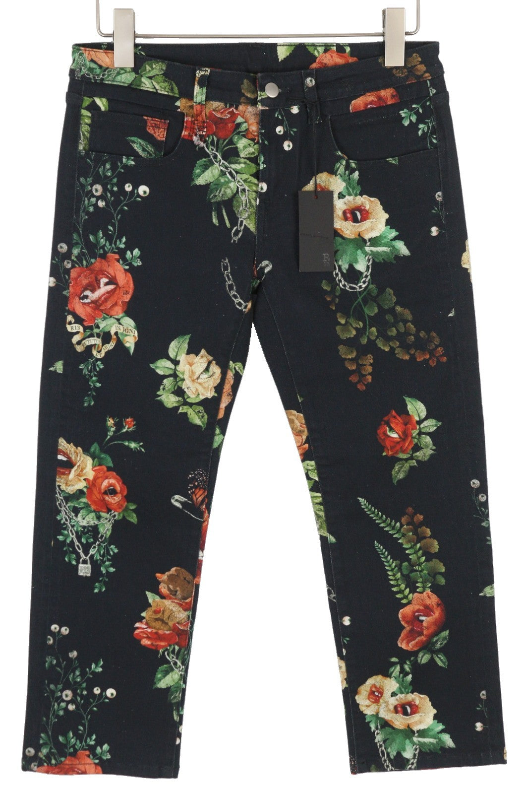 R13 Damon Overall Women Jeans 27 Ecru Linen Tinto Old Floral Print Ankle Cropped