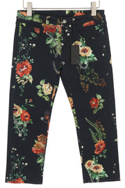 R13 Damon Overall Women Jeans 27 Ecru Linen Tinto Old Floral Print Ankle Cropped