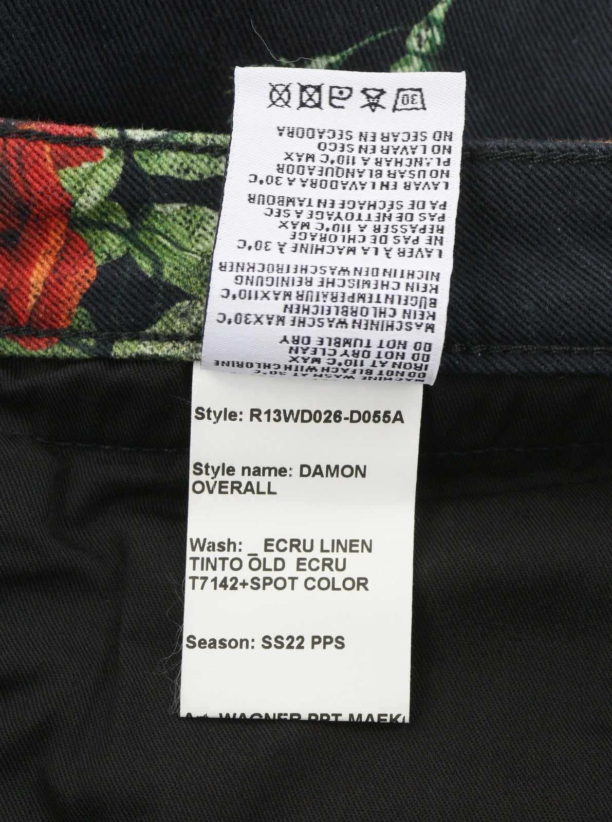 R13 Damon Overall Women Jeans 27 Ecru Linen Tinto Old Floral Print Ankle Cropped