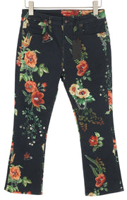 R13 Kick Fit Women Jeans 28 Useless Treasueres Black Floral Print Ankle Cropped