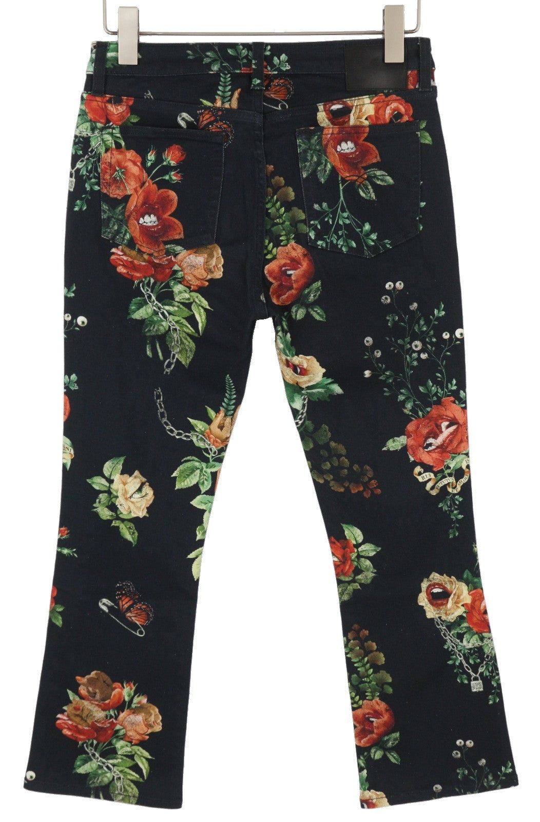 R13 Kick Fit Women Jeans 28 Useless Treasueres Black Floral Print Ankle Cropped