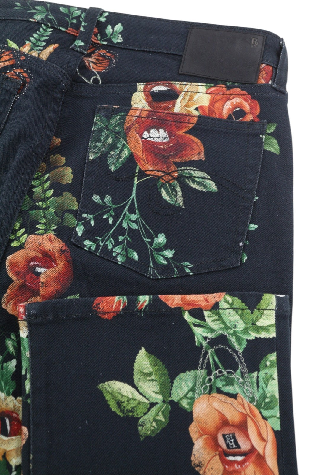 R13 Kick Fit Women Jeans 28 Useless Treasueres Black Floral Print Ankle Cropped