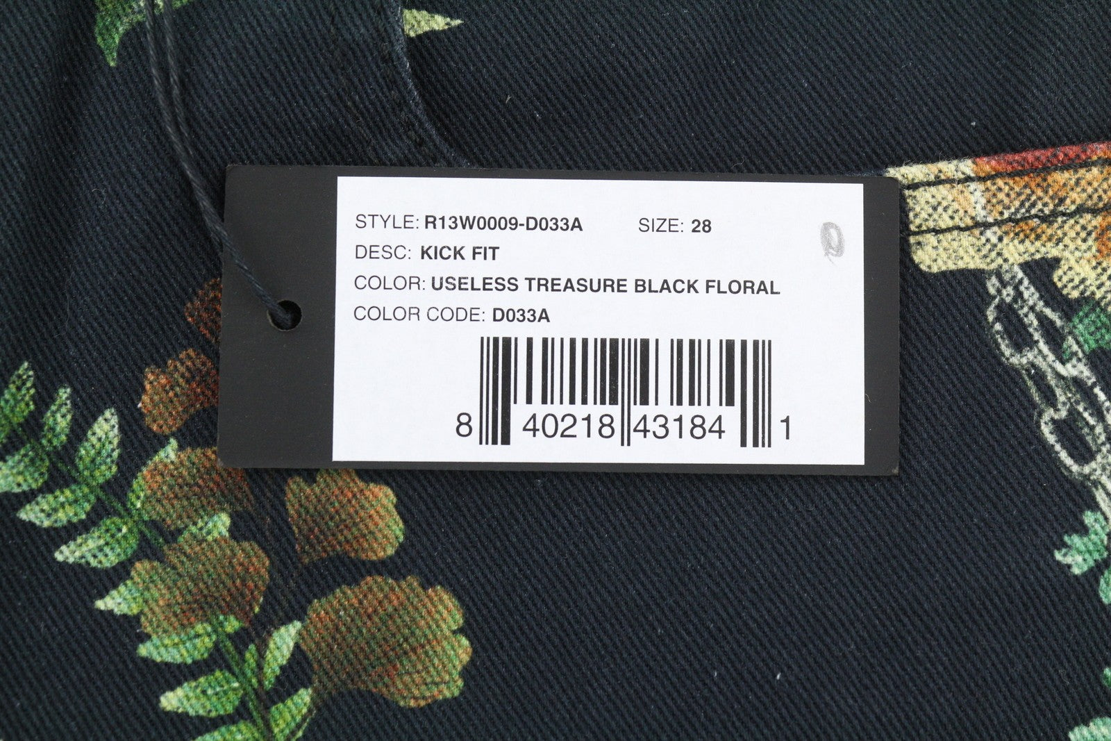 R13 Kick Fit Women Jeans 28 Useless Treasueres Black Floral Print Ankle Cropped