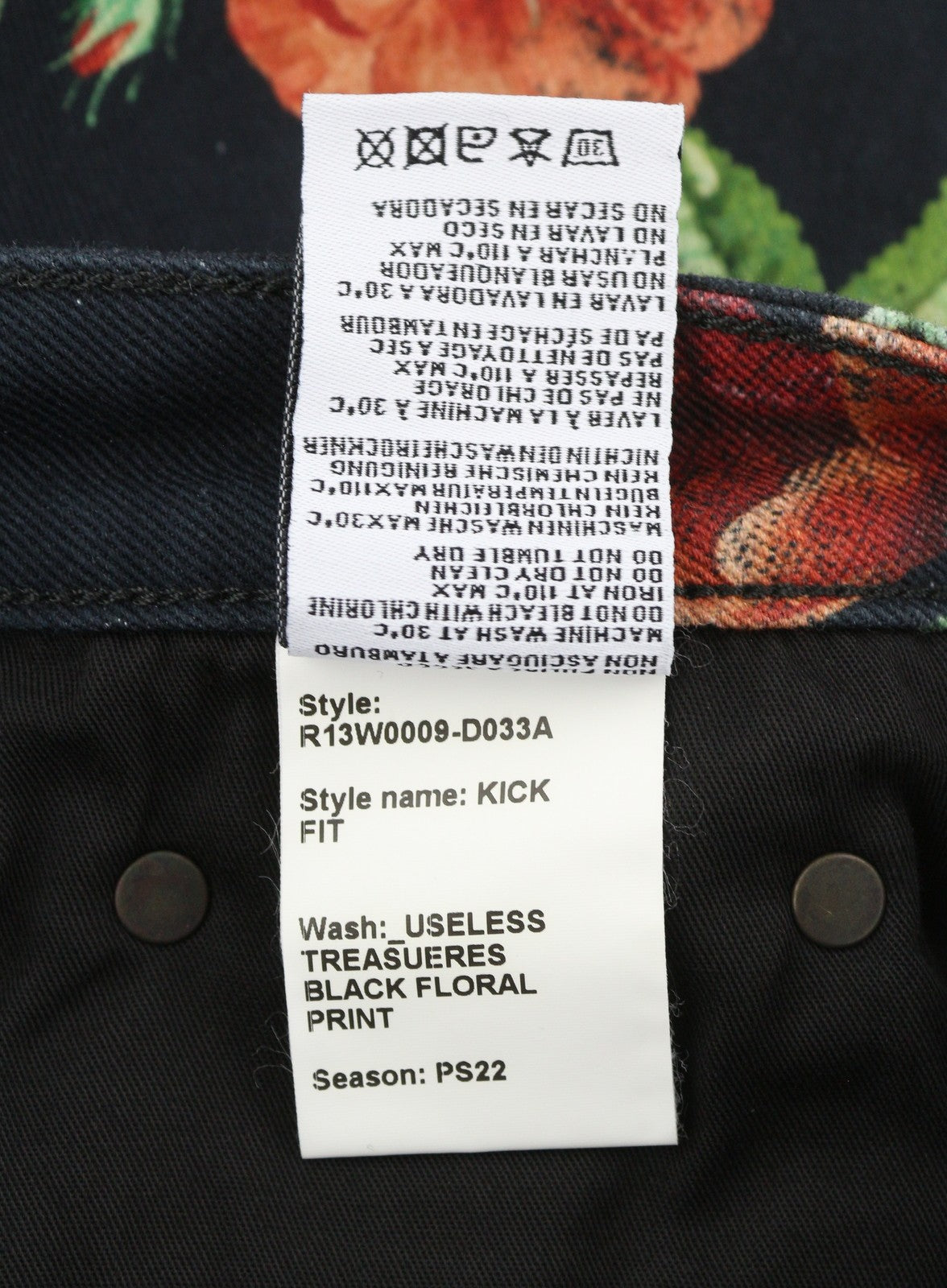 R13 Kick Fit Women Jeans 28 Useless Treasueres Black Floral Print Ankle Cropped