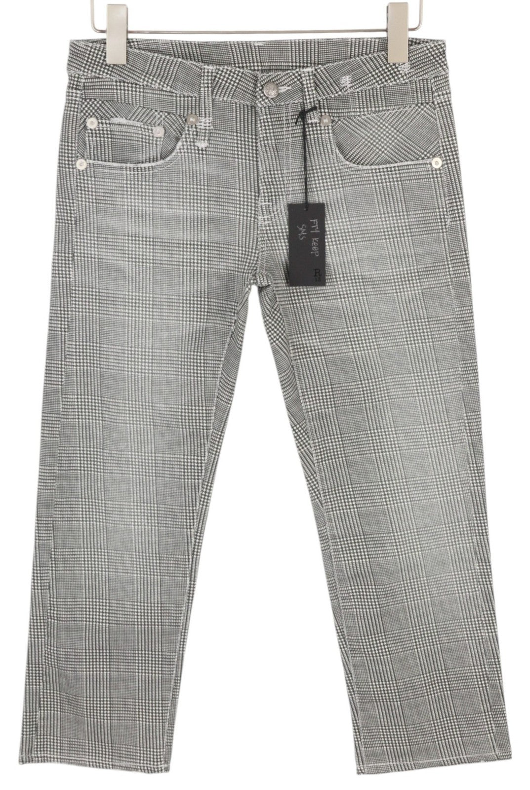 R13 Boy Straight Women Jeans 27 Printed Glen Plaid Ankle Length Cropped RRP€499