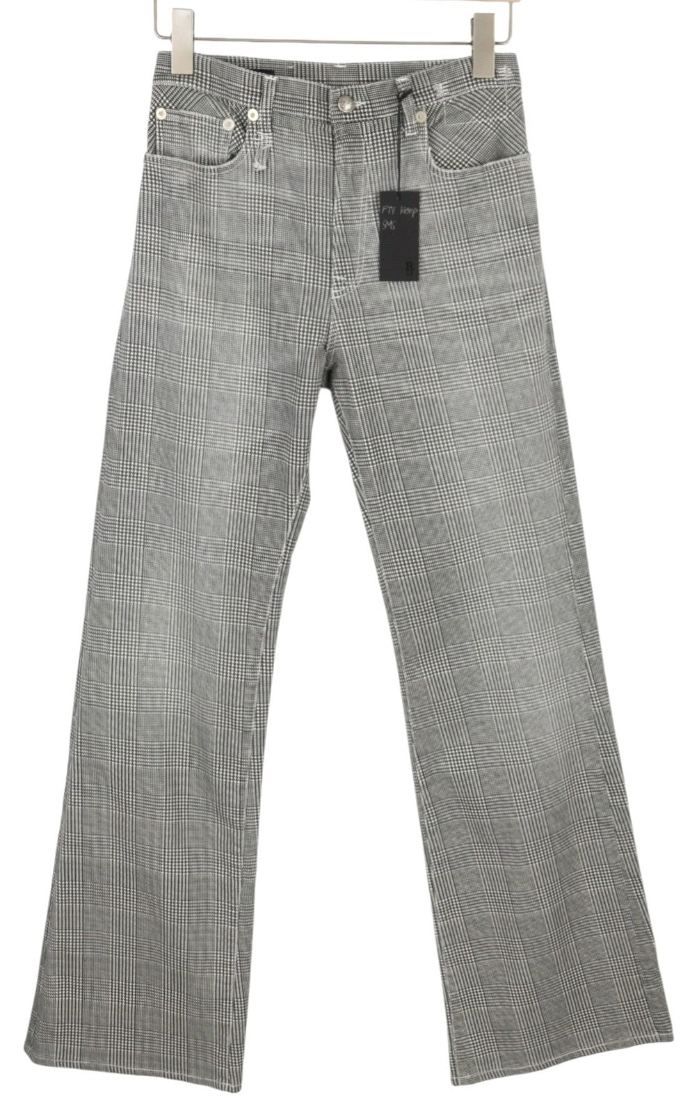 R13 Jane Women Jeans 27 Printed Glen Plaid Straight Flared Leg Stretch RRP€699