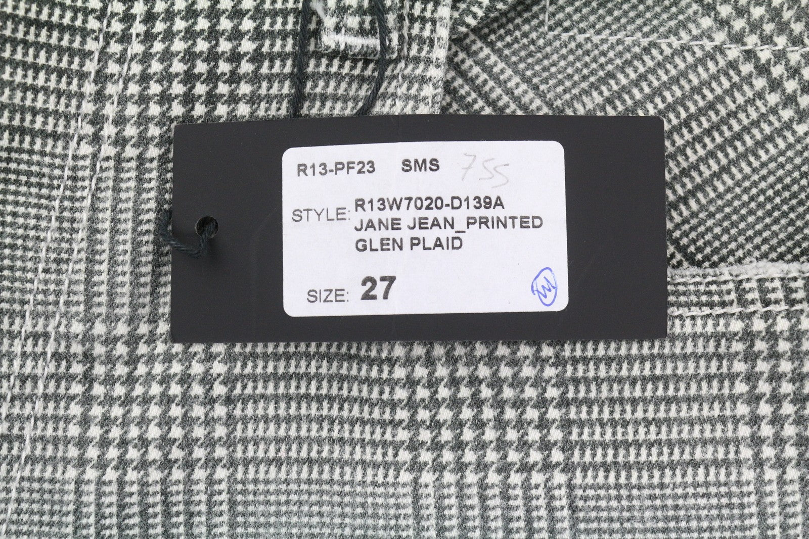 R13 Jane Women Jeans 27 Printed Glen Plaid Straight Flared Leg Stretch RRP€699