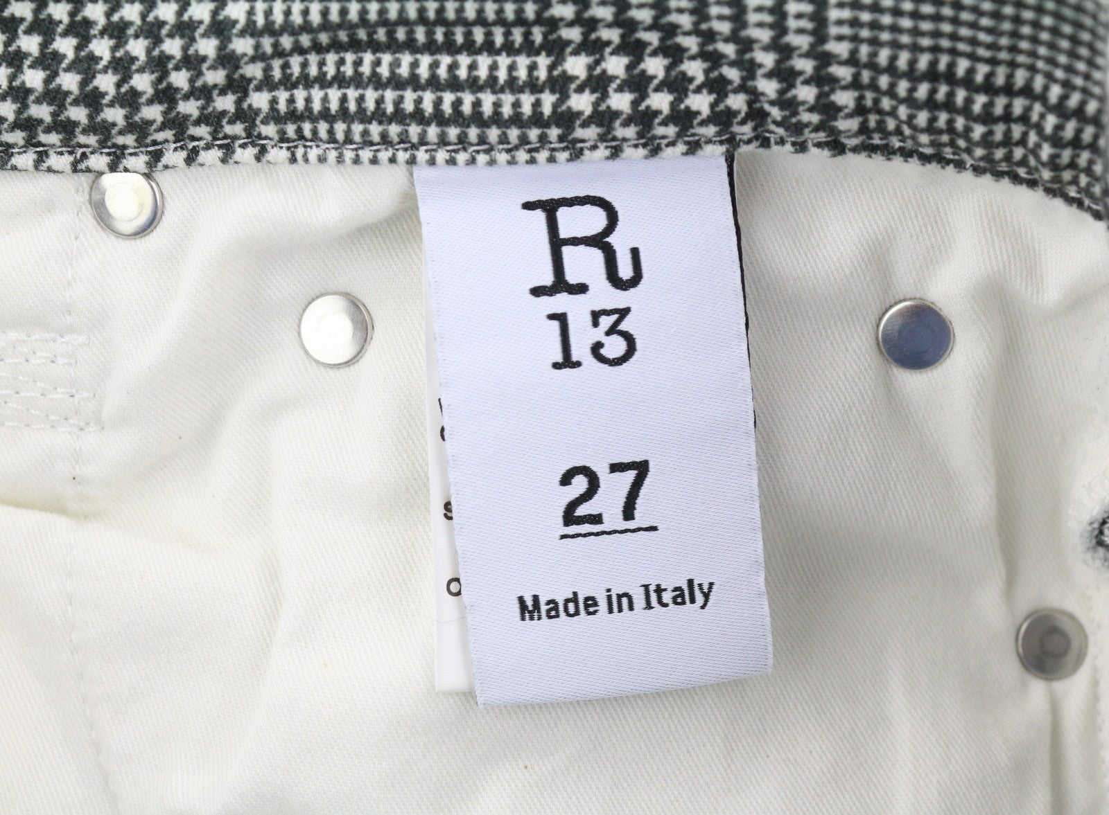 R13 Jane Women Jeans 27 Printed Glen Plaid Straight Flared Leg Stretch RRP€699