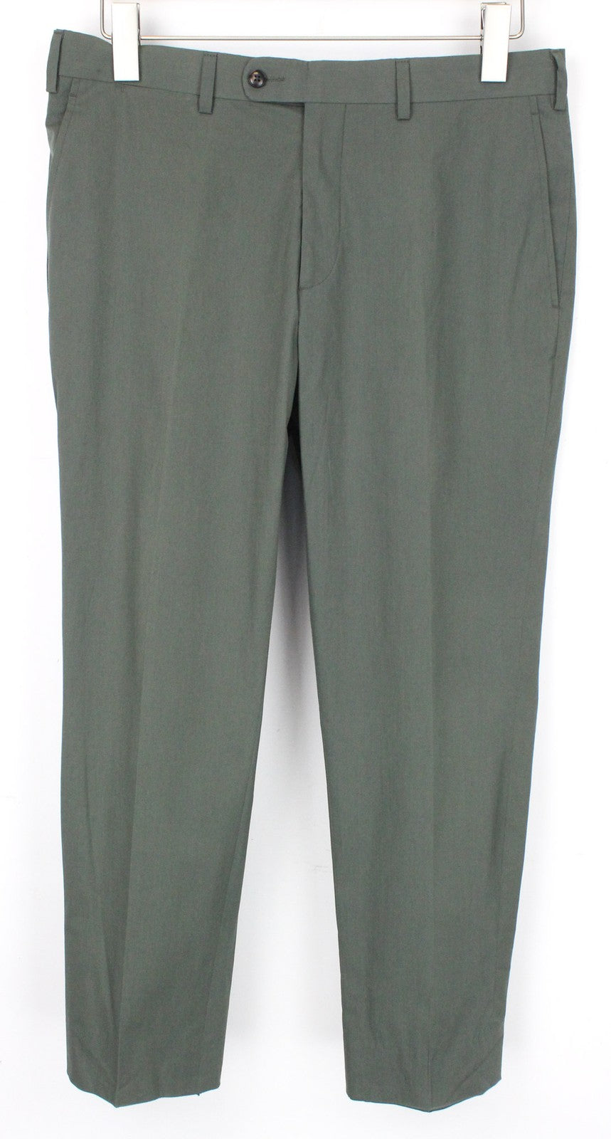 SUITSUPPLY Soho Men's Trousers UK38R Green Pleated Stretch Cotton Formal Pants