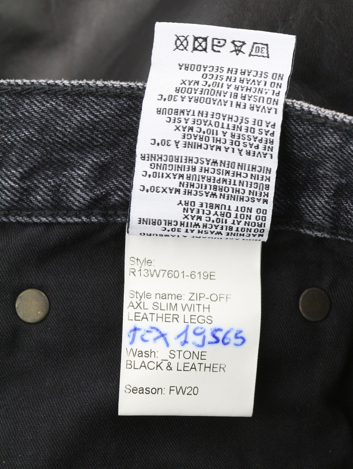 R13 Zip-Off Axl Slim With Leather Legs Women Jeans 27 Stone Black Denim RRP€999