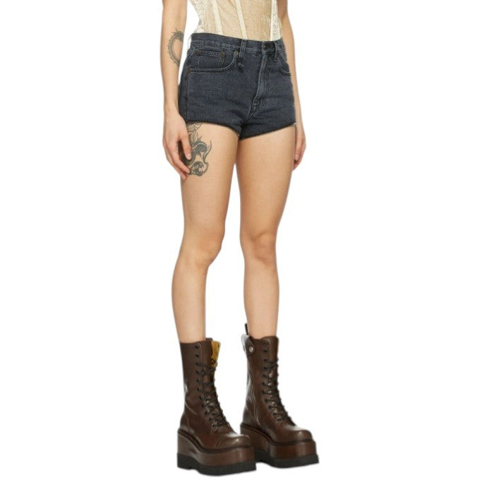 R13 Zip-Off Axl Slim With Leather Legs Women Jeans 27 Stone Black Denim RRP€999