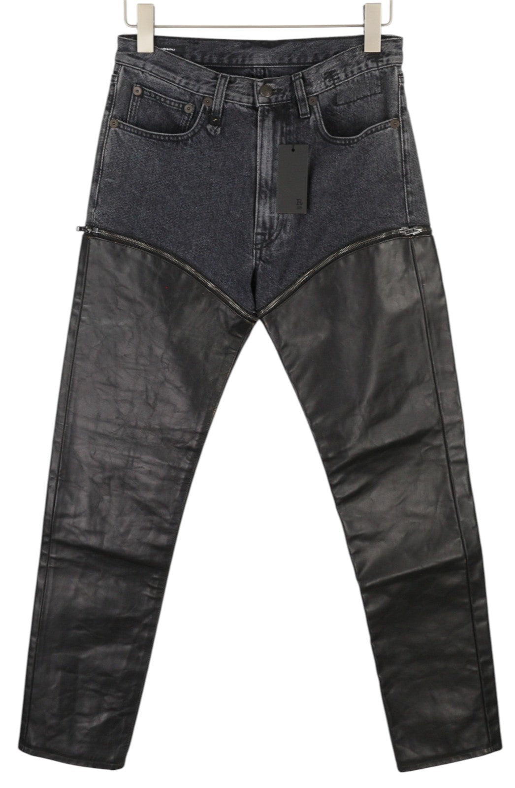 R13 Zip-Off Axl Slim With Leather Legs Women Jeans 27 Stone Black Denim RRP€999