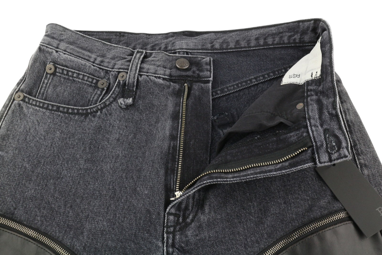 R13 Zip-Off Axl Slim With Leather Legs Women Jeans 27 Stone Black Denim RRP€999