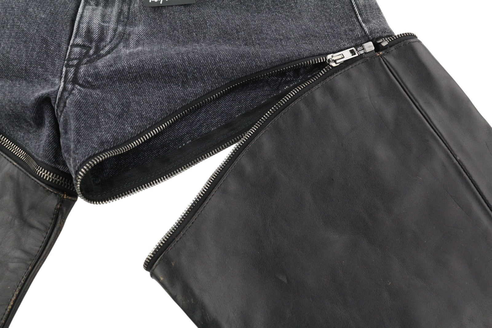 R13 Zip-Off Axl Slim With Leather Legs Women Jeans 27 Stone Black Denim RRP€999