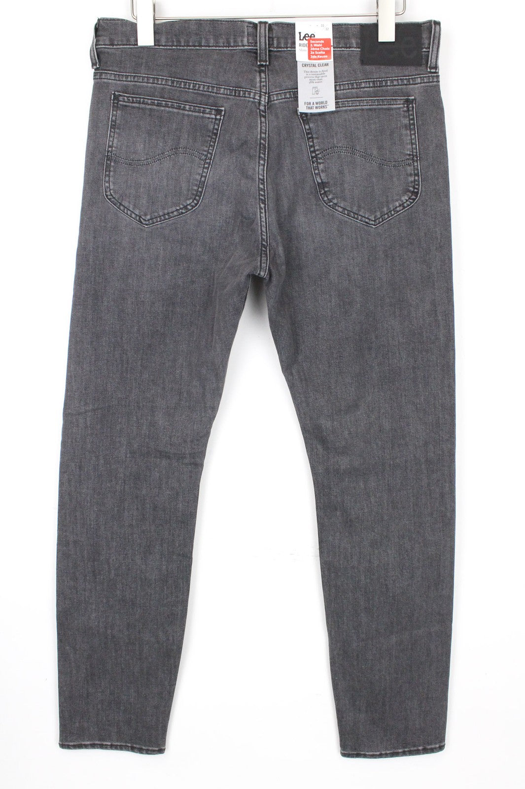 LEE Rider Men Jeans W33/L32 Grey Slim Fit Zip Fly Stretch Cotton Denim Style