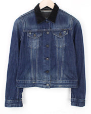 REPLAY Women's Jacket S Cropped Denim Long Sleeve Blue Cotton Washed Collared