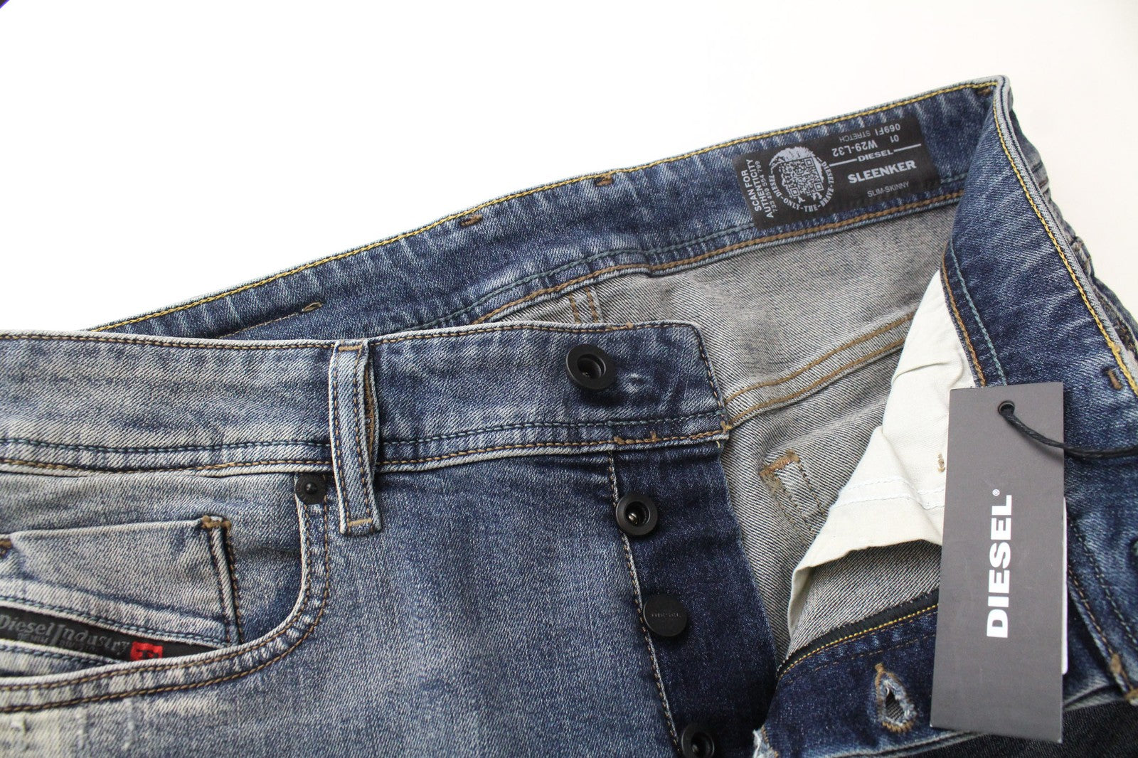 DIESEL Sleenker 069FI Men's Jeans W29/L32 Skinny Fit Washed Blue Stretch Cotton