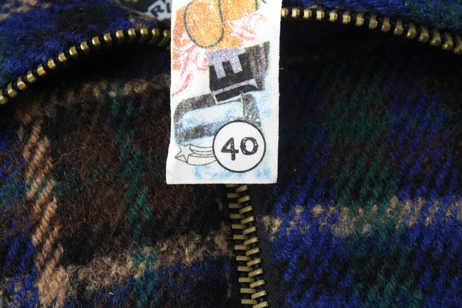 DESIGUAL Women's Coat EU 40 Blue Tartan Wool Blend Oversize Embroidered Kimono