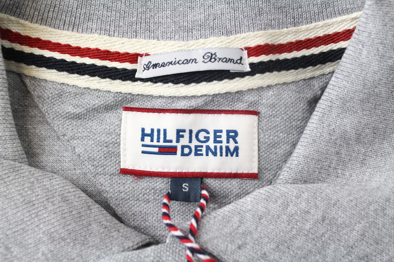 TOMMY HILFIGER DENIM Men T-Shirt S Light Grey Polo Tricot Melange Short Sleeve