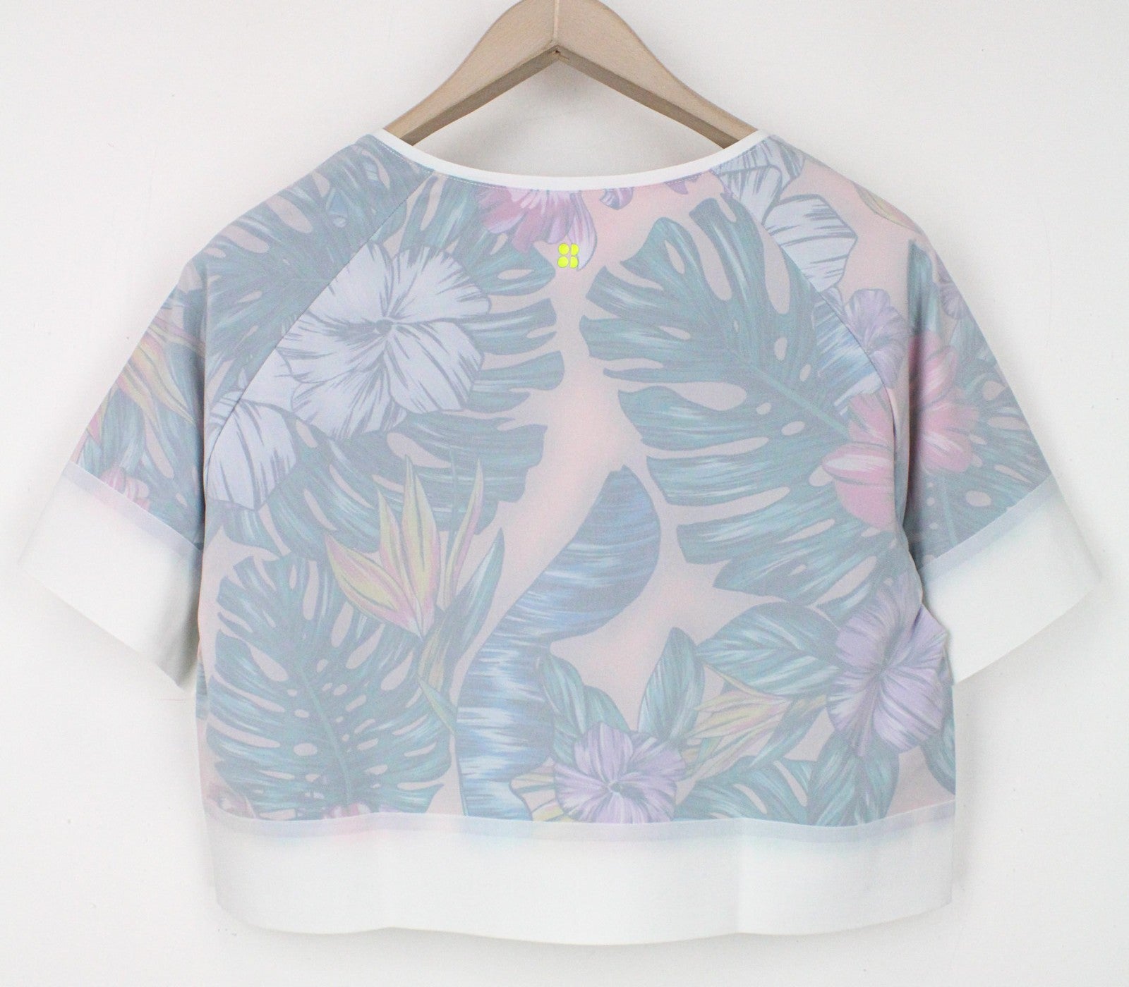 SWEATY BETTY Tournament Women Top S White Floral Cropped Tennis Sport Shirt