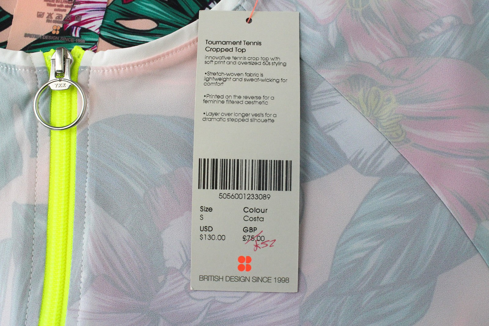 SWEATY BETTY Tournament Women Top S White Floral Cropped Tennis Sport Shirt