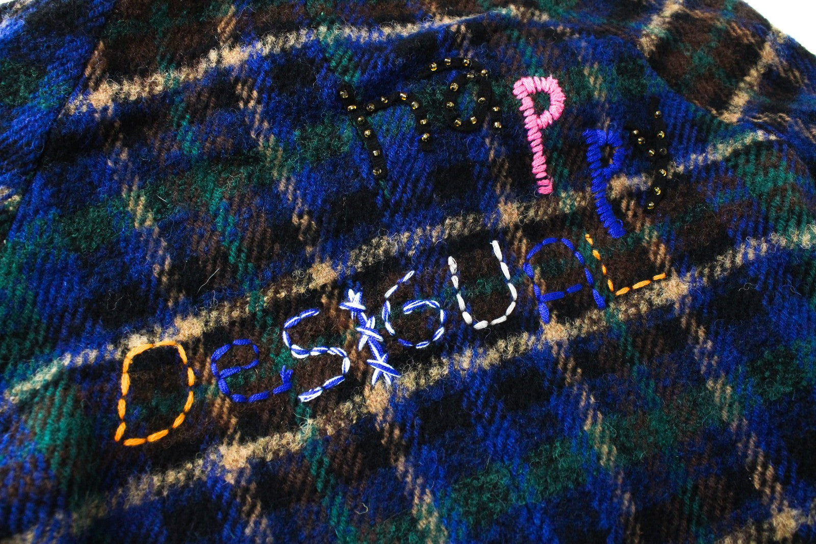 DESIGUAL Mula Women's Coat EU 38 Blue Check Wool Blend Logo Detail Embroidered