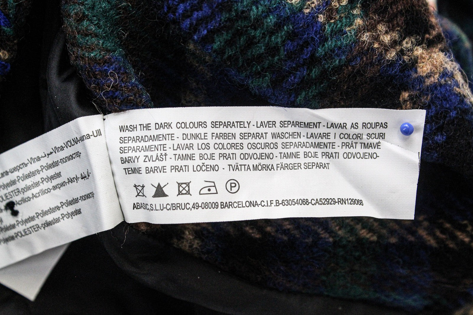 DESIGUAL Mula Women's Coat EU 38 Blue Check Wool Blend Logo Detail Embroidered