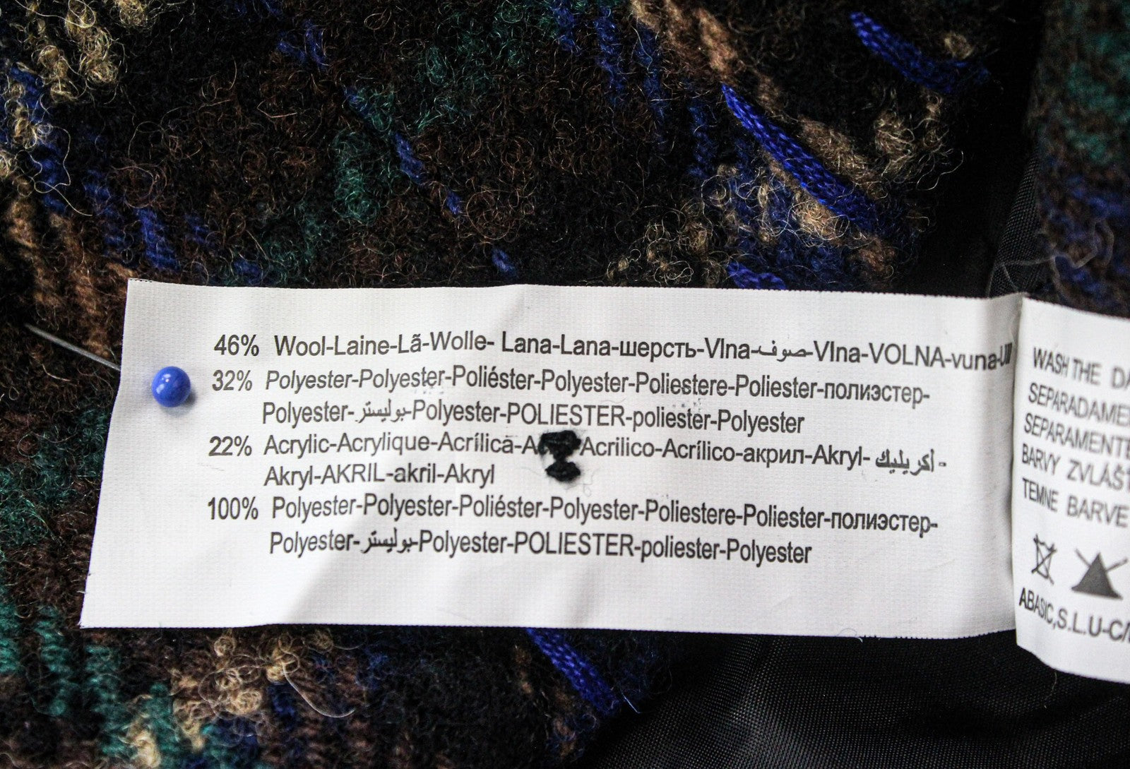 DESIGUAL Mula Women's Coat EU 38 Blue Check Wool Blend Logo Detail Embroidered