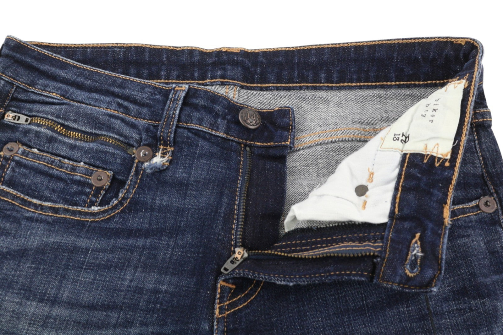 R13 Biker Boy Women Jeans 27 Howell Indigo Ankle Cropped Skinny Fit Faded Blue