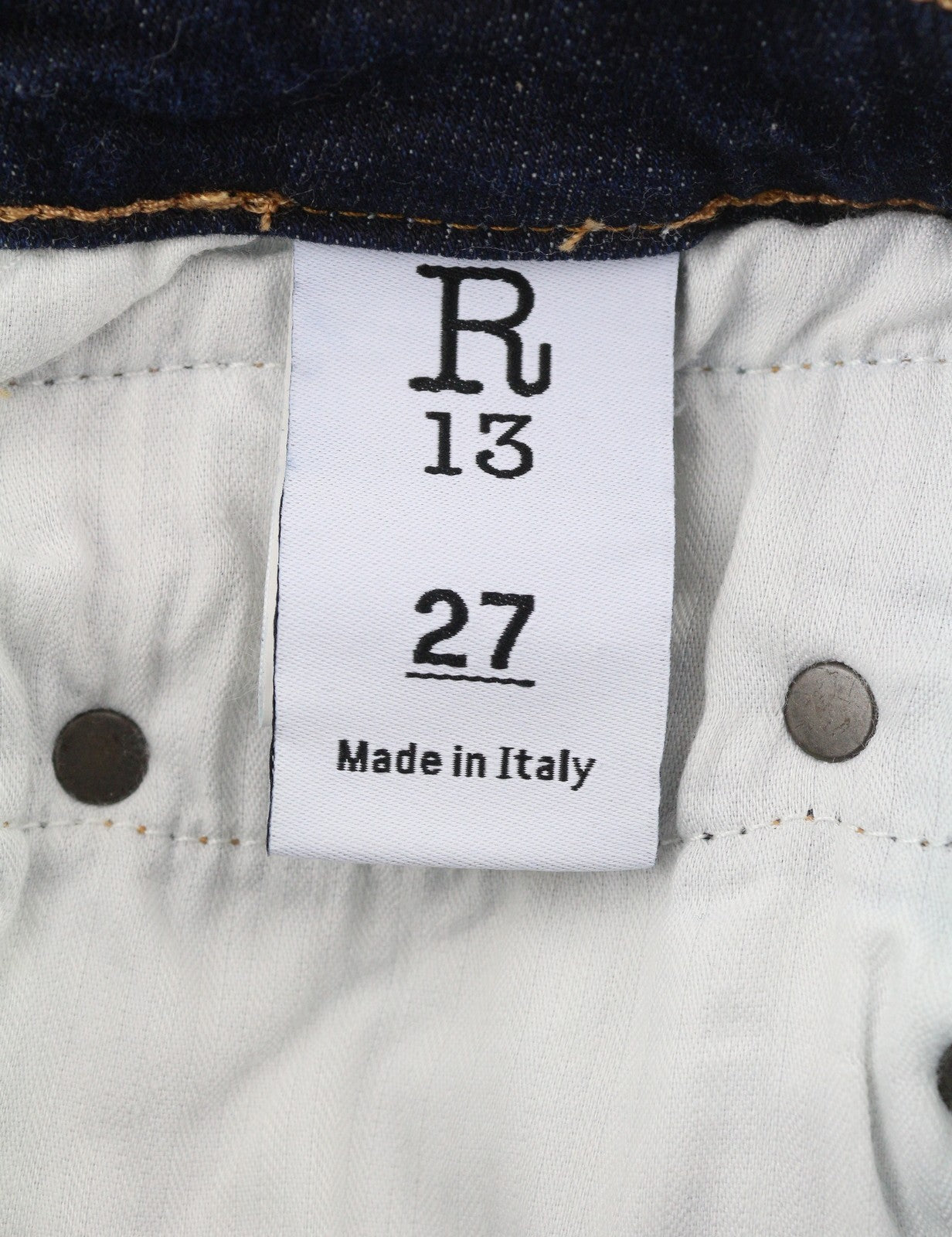 R13 Biker Boy Women Jeans 27 Howell Indigo Ankle Cropped Skinny Fit Faded Blue