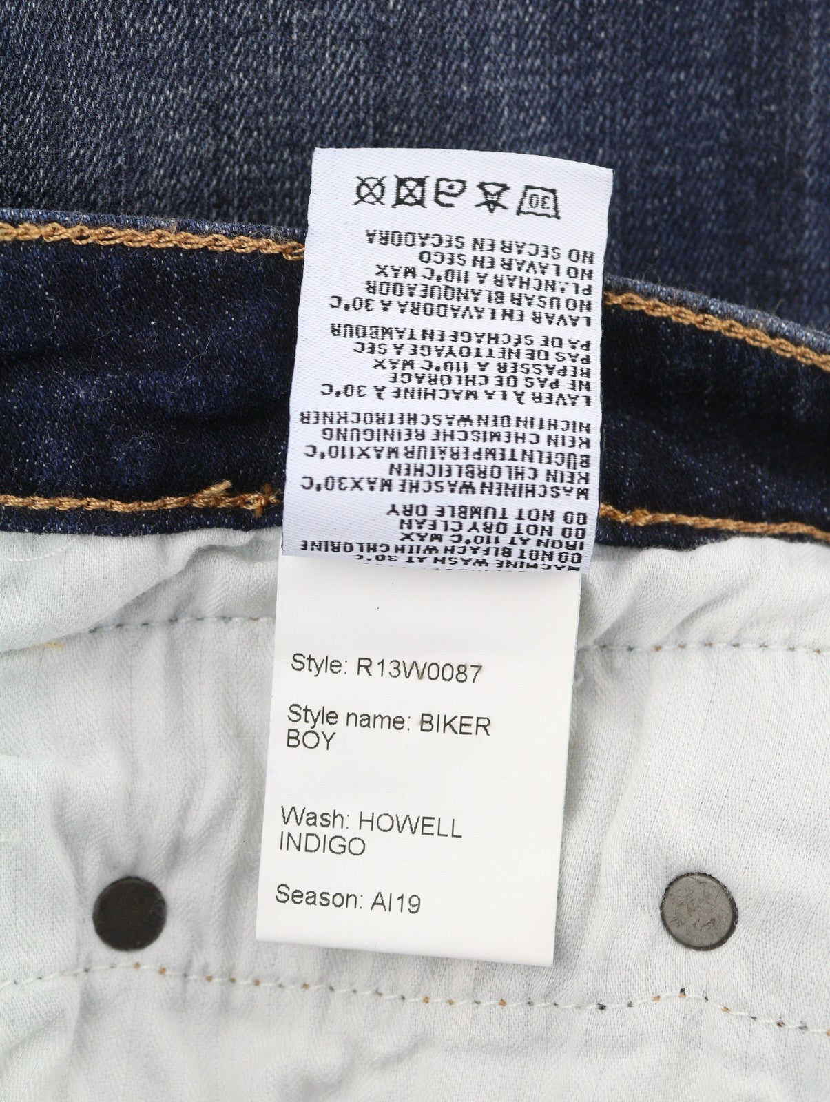 R13 Biker Boy Women Jeans 27 Howell Indigo Ankle Cropped Skinny Fit Faded Blue