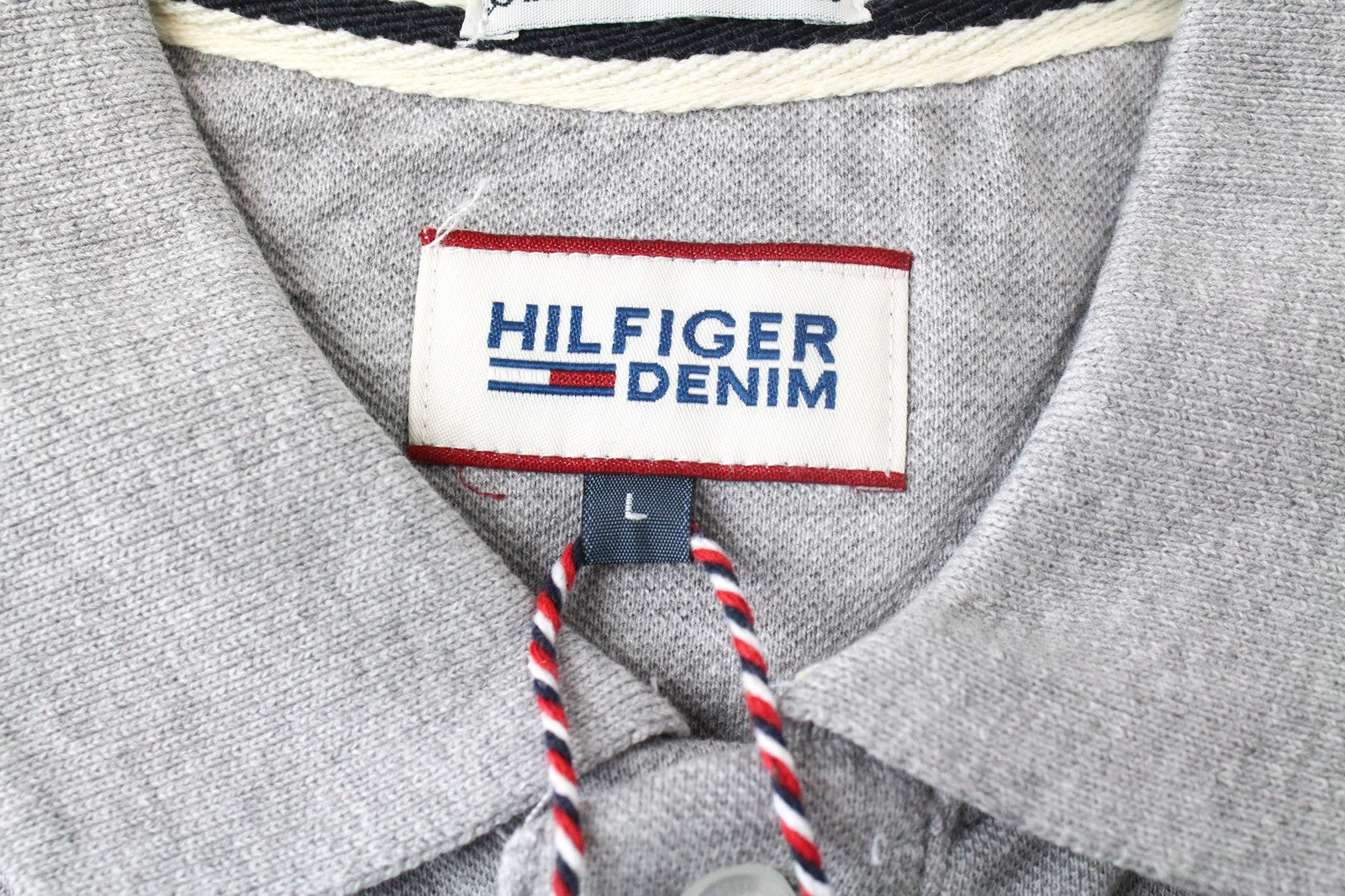 TOMMY HILFIGER DENIM Men T-Shirt L Grey Cotton Polo Jersey Classic Logo Tee