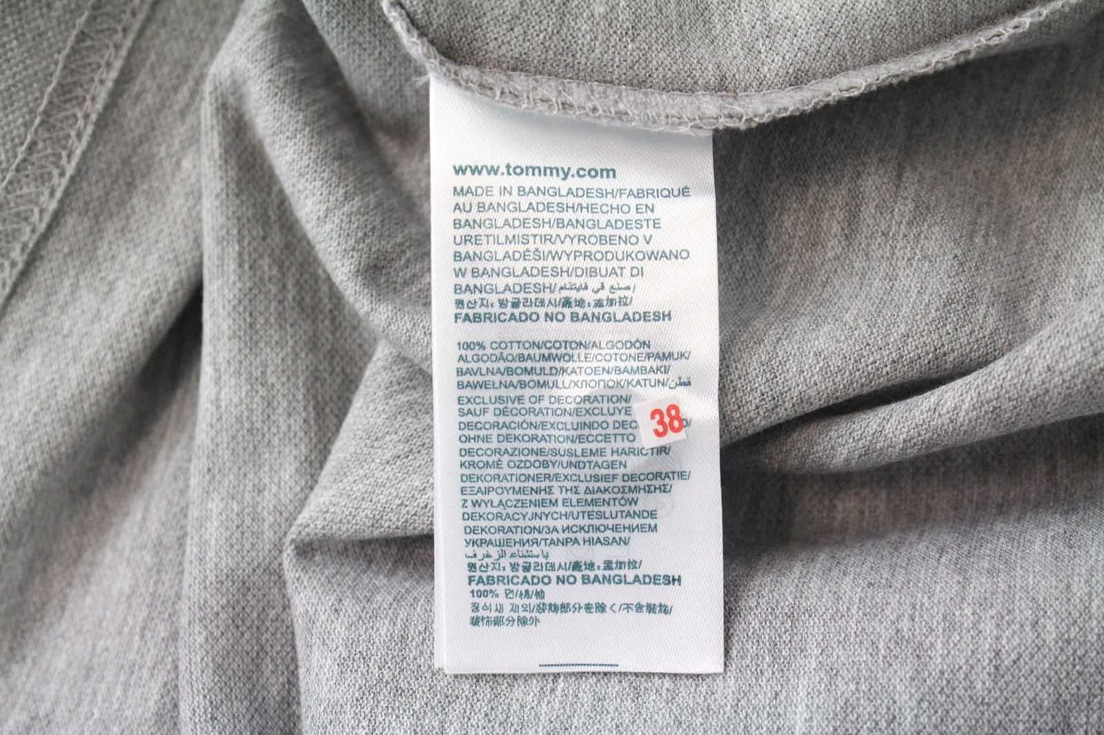 TOMMY HILFIGER DENIM Men T-Shirt L Grey Cotton Polo Jersey Classic Logo Tee