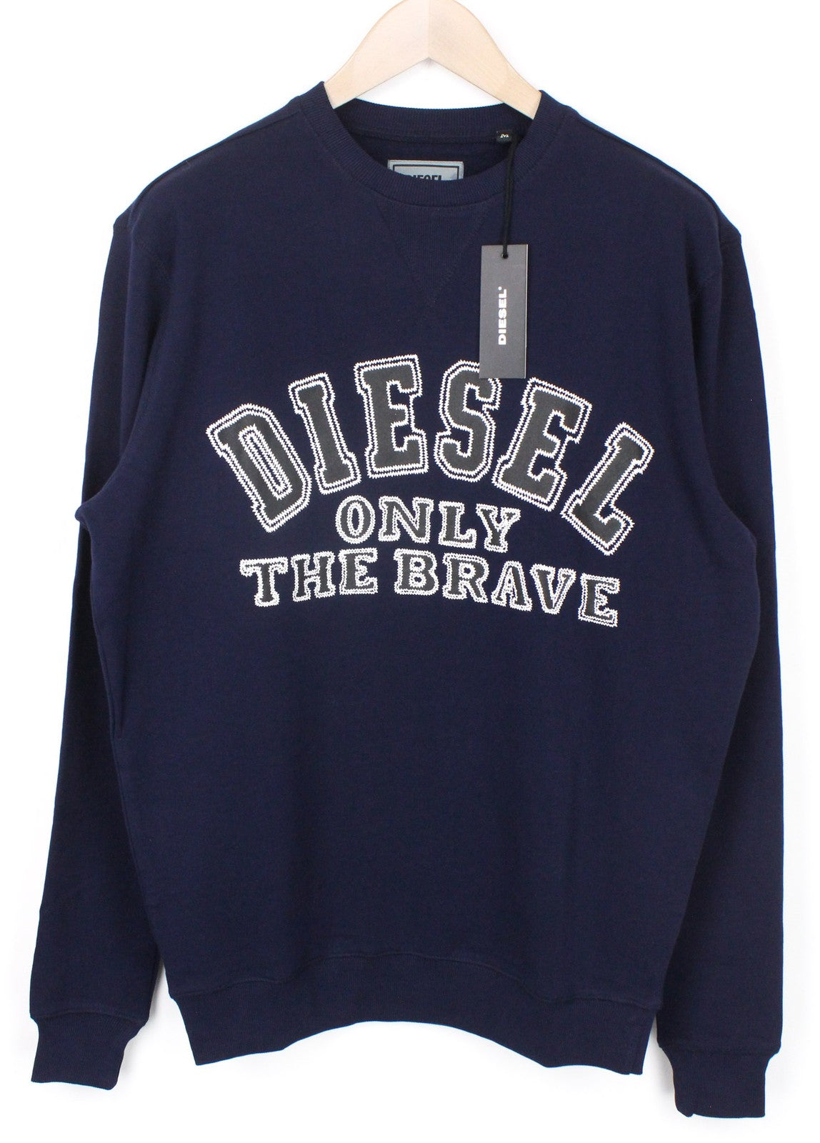 DIESEL S-Joe-B Felpa Mens Sweatshirt M Blue Logo Embroidered Crew Neck Fleece