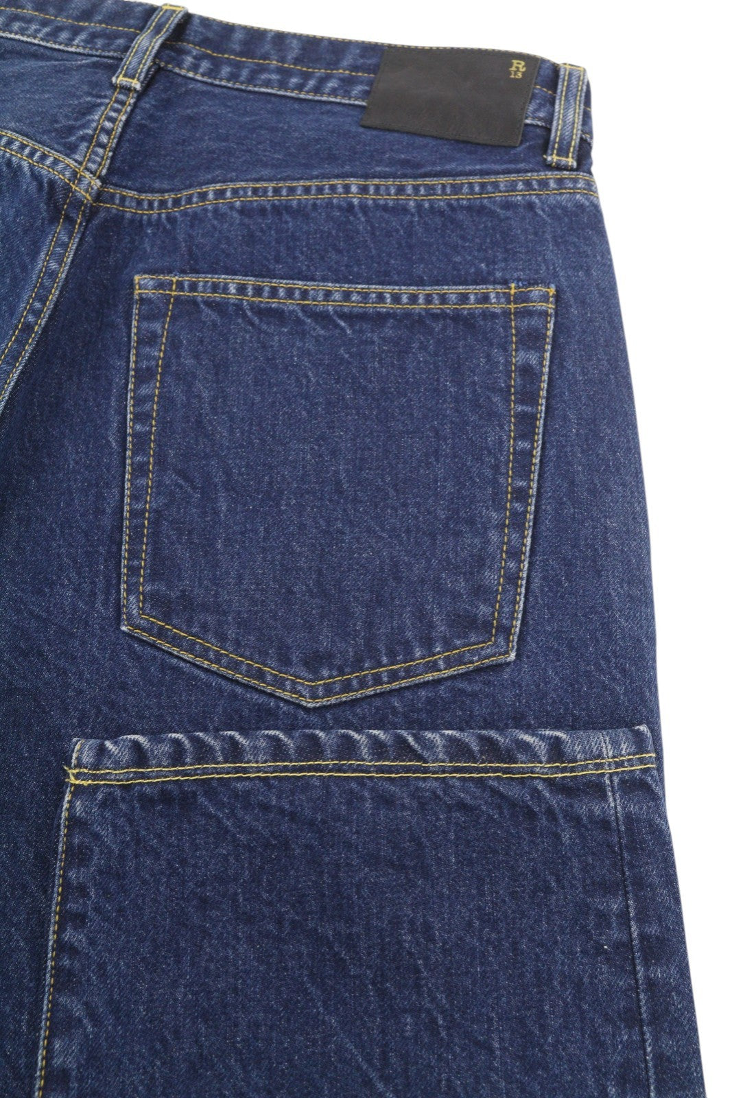 R13 Double Pocket Boyfriend Women Jeans 27 Rinse Wash Ankle Cropped Dark Blue