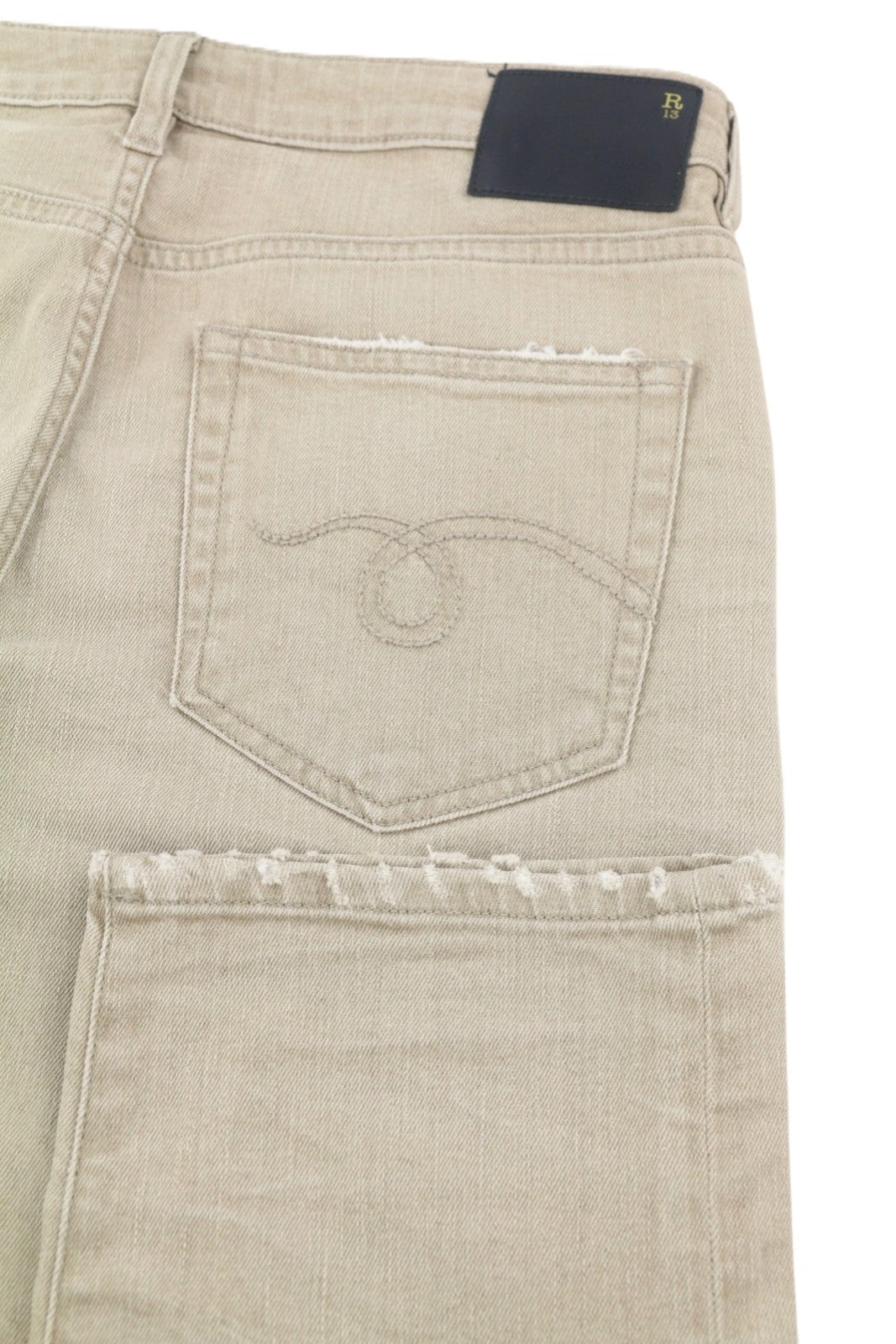 R13 Boy Straight Women Jeans 27 Sand Stretch Ankle Cropped Washed Brown RRP€549