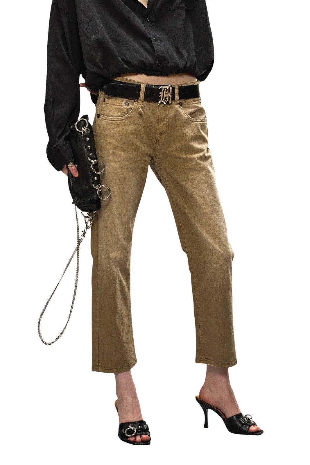 R13 Boy Straight Women Jeans 27 Pebble Stretch Ankle Cropped Faded Brown RRP€695