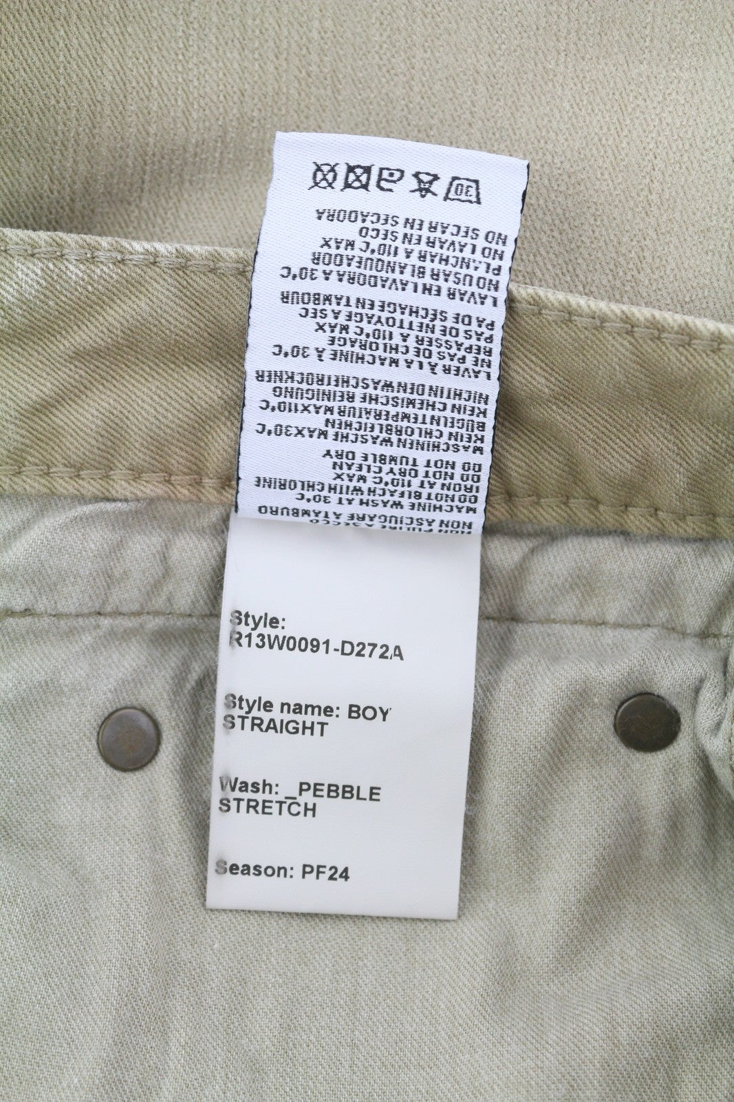 R13 Boy Straight Women Jeans 27 Pebble Stretch Ankle Cropped Faded Brown RRP€695