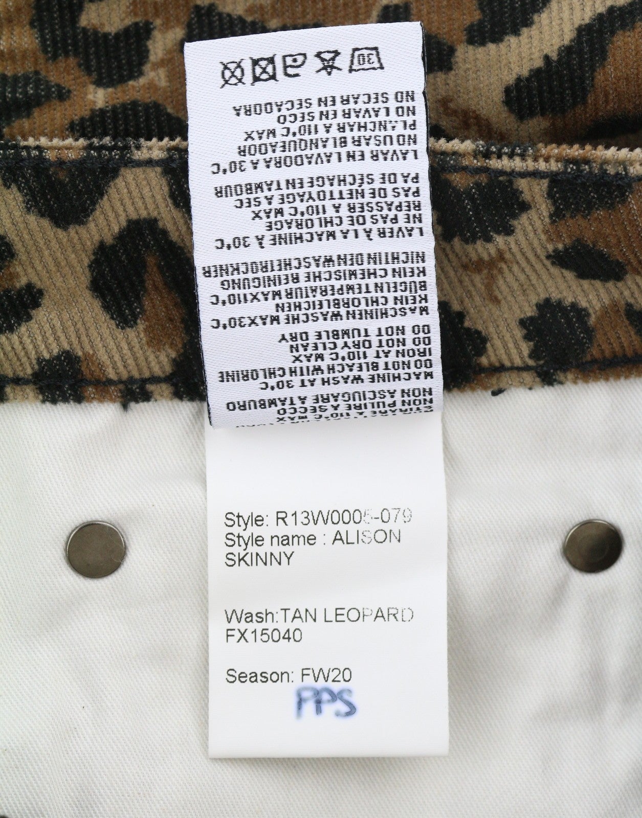 R13 Alison Skinny Women Trousers 27 Tan Leopard Ankle Length Corduroy Brown