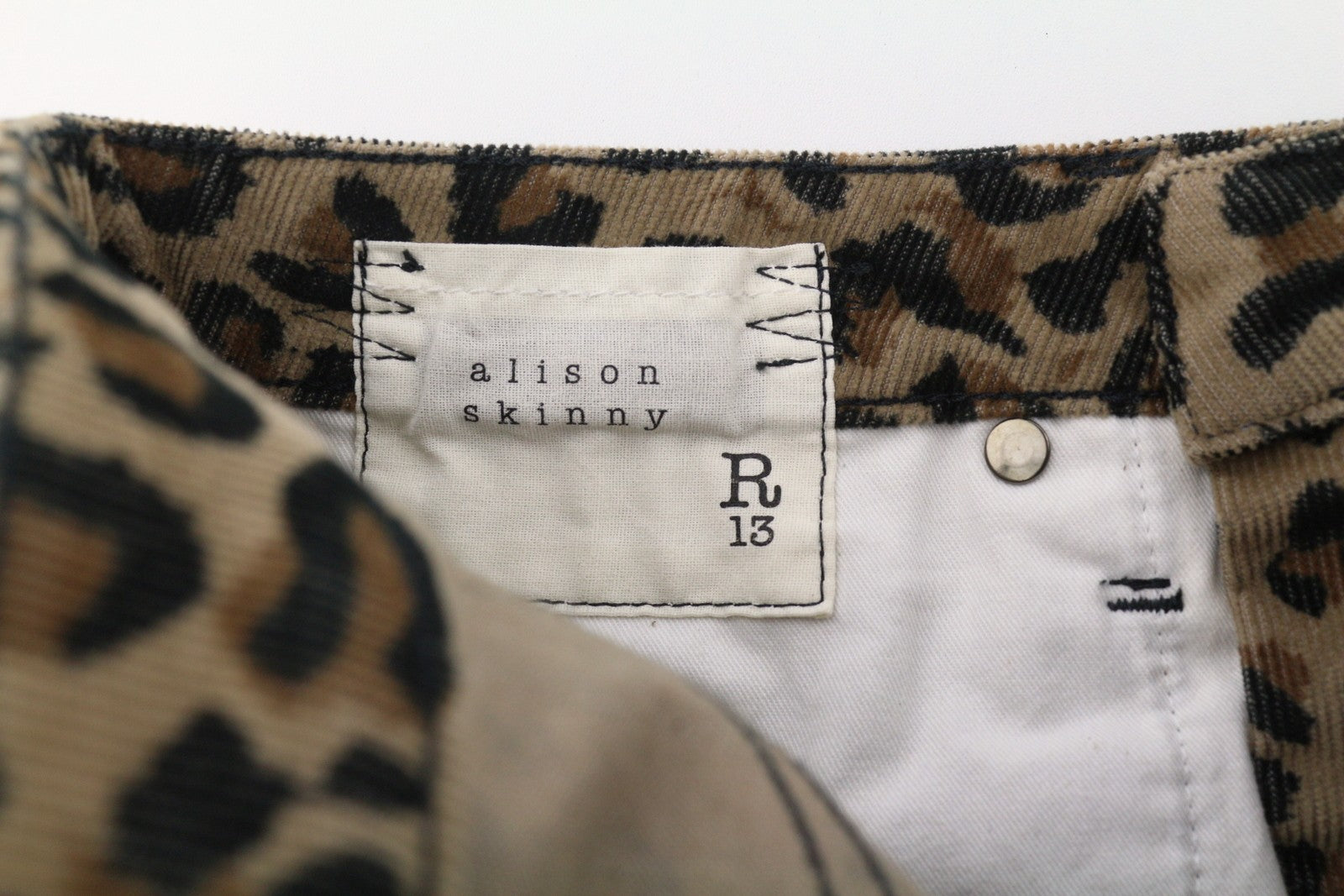 R13 Alison Skinny Women Trousers 27 Tan Leopard Ankle Length Corduroy Brown