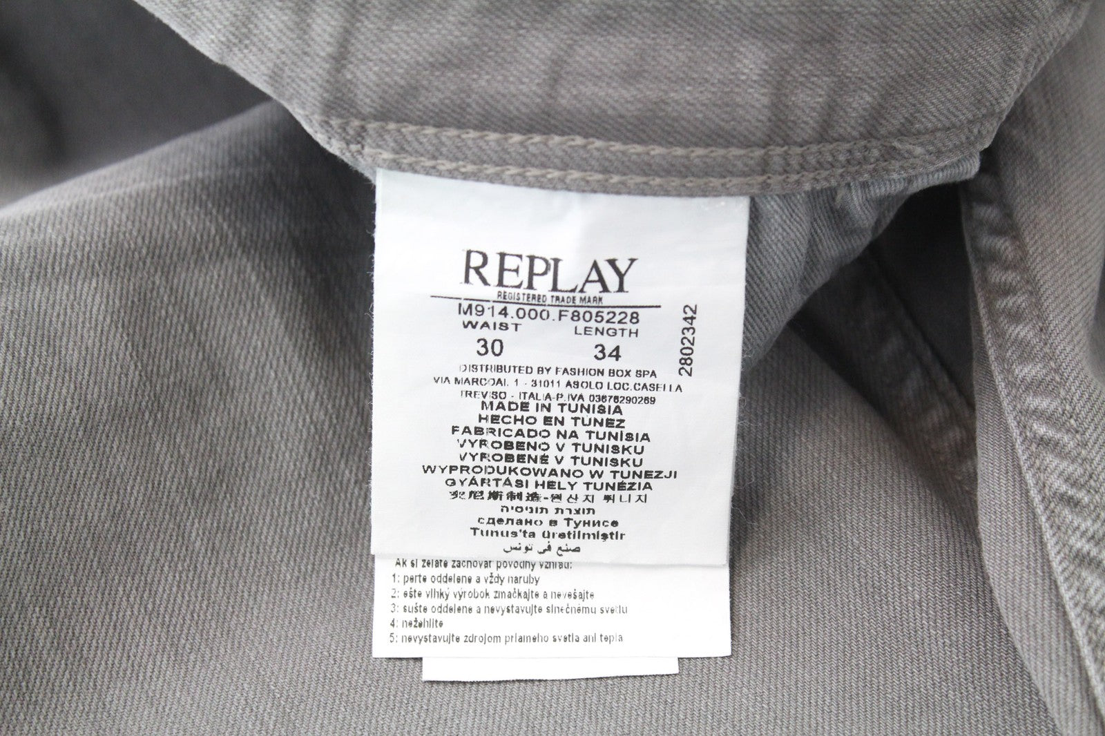 REPLAY Anbass Men's Jeans W30/L34 Slim Grey Stretch Cotton 5-Pocket Denim Pants