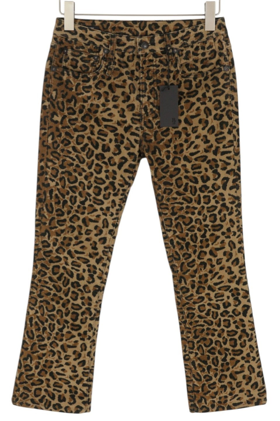 R13 Kick Fit Women Trousers 27 Tan Leopard Skinny Flared Cut Ankle Length Brown