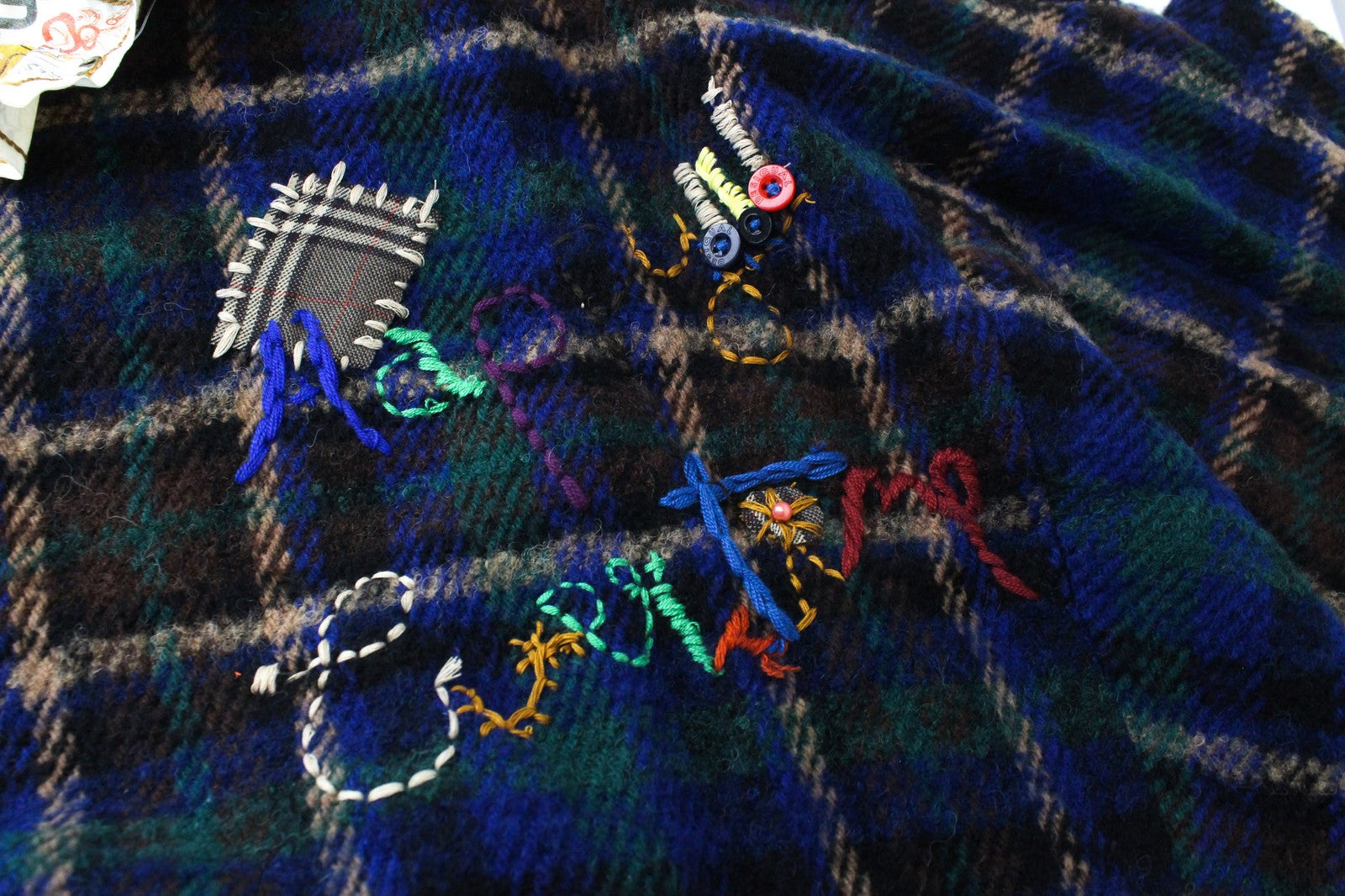 DESIGUAL Women's Coat EU44 Blue Wool Blend Tartan Check Oversize Kimono Sleeved