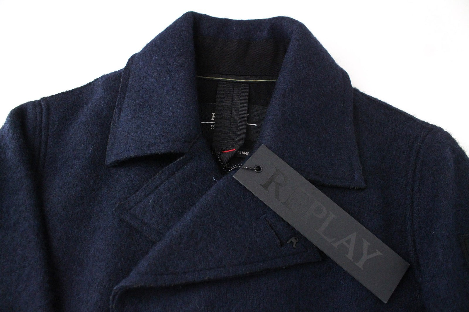 REPLAY Men's Jacket M Navy Blue Wool Blend Double-Breasted Lined Outerwear