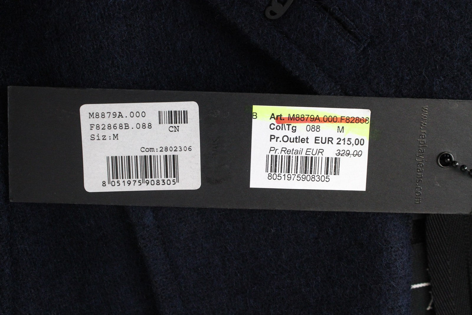 REPLAY Men's Jacket M Navy Blue Wool Blend Double-Breasted Lined Outerwear