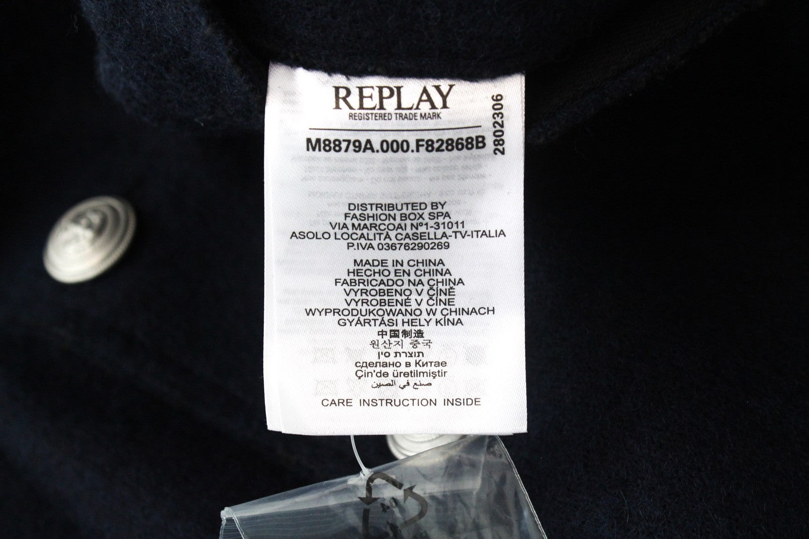 REPLAY Men's Jacket M Navy Blue Wool Blend Double-Breasted Lined Outerwear