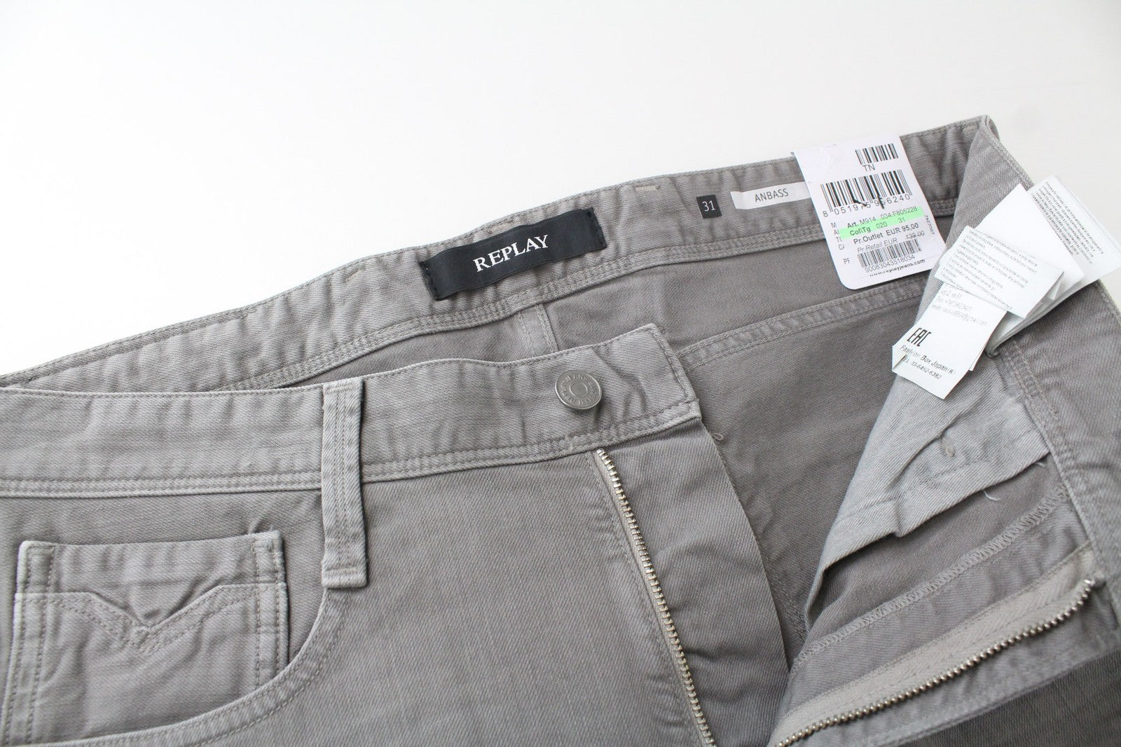 REPLAY Anbass Men's Jeans W31/L34 Grey Slim Fit Cotton Stretch Casual Denim