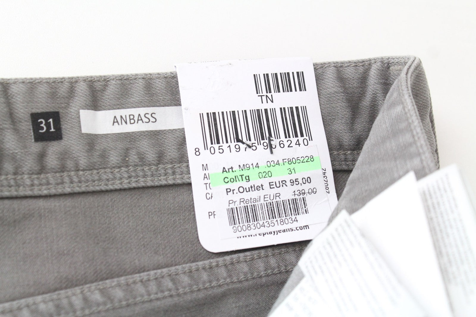 REPLAY Anbass Men's Jeans W31/L34 Grey Slim Fit Cotton Stretch Casual Denim