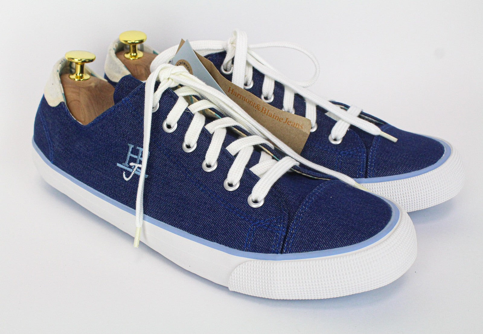 HARMONT & BLAINE Men's Sneakers EU44 Blue Denim-Like Low-Top Embroidered Shoes