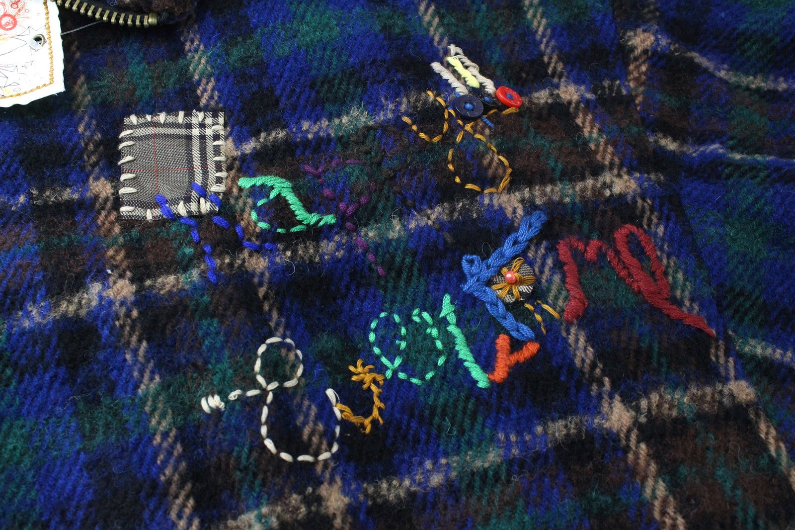 DESIGUAL Women Coat EU42 Blue Tartan Oversize Kimono Style Wool Blend Coat